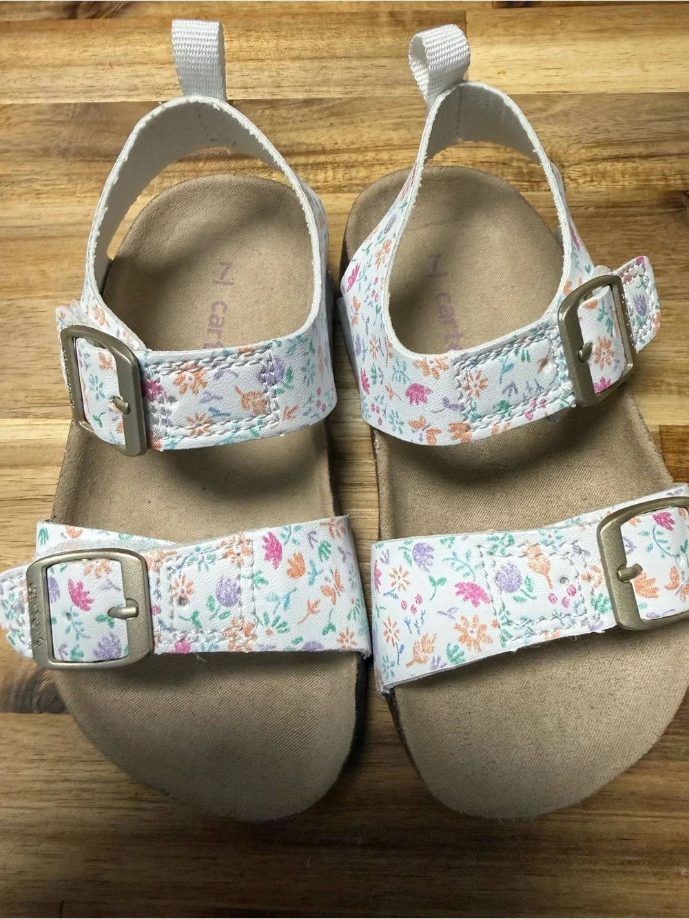Carter's White Floral Print Adjustable Velcro Strap Sandals